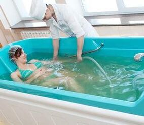 Hydromassage a method of balneotherapy used to treat osteoarthritis. 