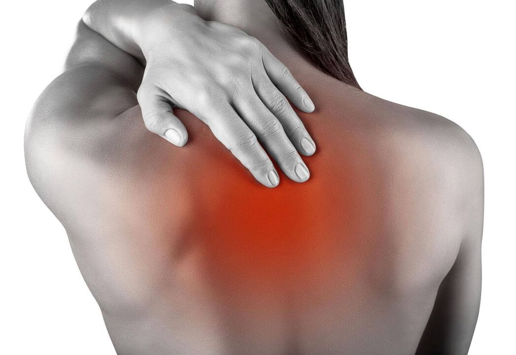 Back pain in the shoulder blade area caused by illness or injury. 